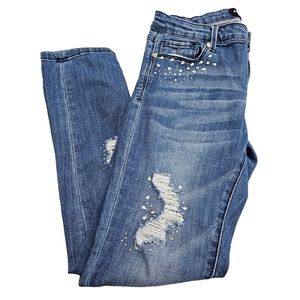 Bebe Jeans Women's Size 26 Stretch Shredding Distressed Beaded